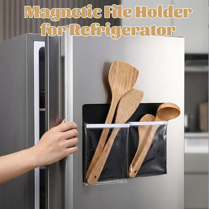8 Pack Magnetic File Holder for Refrigerator 12 x 9.5 Inch Hanging Paper Organizer Black Board Organizer with 2 Magnetic Pocket Office Supplies Storage for Notebooks Planners Mail Letters