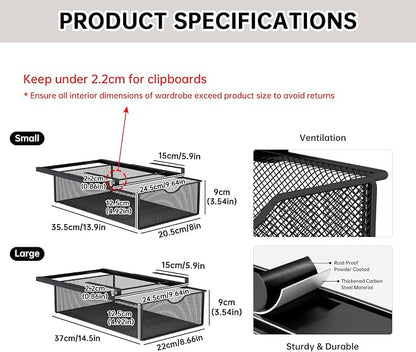 2 Pack Underwear Sock Drawer Organizer Set, Pull-Out Storage Baskets for Bra & Clothing, Closet & Dorm Room Organization Essentials(Black)