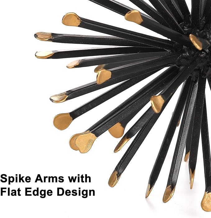 6.5 Inch Starburst Table Decoration, Modern Metal Decorative Spike Tabletop Sculpture Shelf Accents, Black & Gold