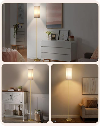 64.2” Dimmable Floor Lamp for Living Room with Remote and Foot Switch, Corner Floor Lamp for Bedroom, Includes 10W A19 Bulb, Modern Standing Tall Lamp, ETL Listed, White and Gold DCW17LD05
