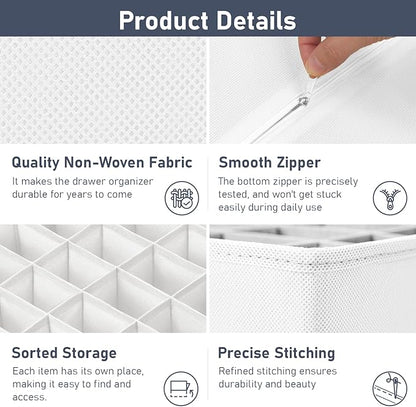 Joyoldelf Drawer Organizer 4 Pack - 2 x 24 Cell + 2 x 16 Cell Closet Organizers and Storage Dividers for Socks, Handkerchiefs, Ties, Belts (White)