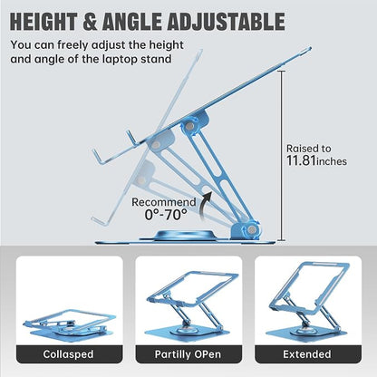 JOYEKY Laptop Stand for Desk, Adjustable Computer Stand with 360° Rotating Base, Ergonomic Laptop Riser for Collaborative Work, Foldable & Portable Laptop Stand, fits for All 10-16" Laptops
