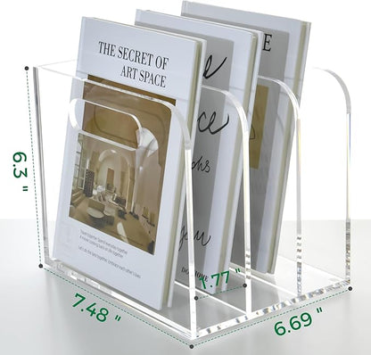 Clear Acrylic Organizers - 3 Vertical Compartments Acrylic Folder Organizer & File Organizer, Desk Document Storage Bins for Magazines, Binders - Multipurpose Home Office Desk Organizer