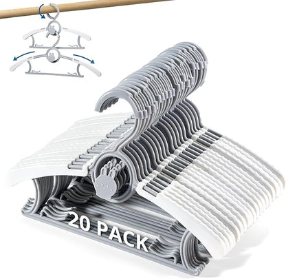 Adjustable 20 PCS Plastic Baby Hangers for Closet, Stackable & Non-Slip Baby Hangers, Hanger for Toddler Kid Children Infant Teen, Grey Extendable Kid Hanger