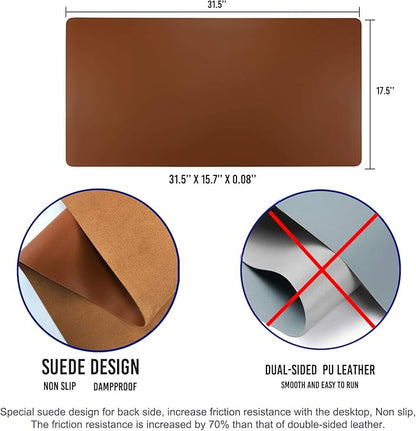 Aothia Leather Desk Pad Protector, Mouse Pad, Office Desk Mat, Non-Slip PU Leather Desk Blotter, Laptop Desk Pad, Waterproof Desk Writing Pad for Office and Home (Brown,31.5" x 15.7")