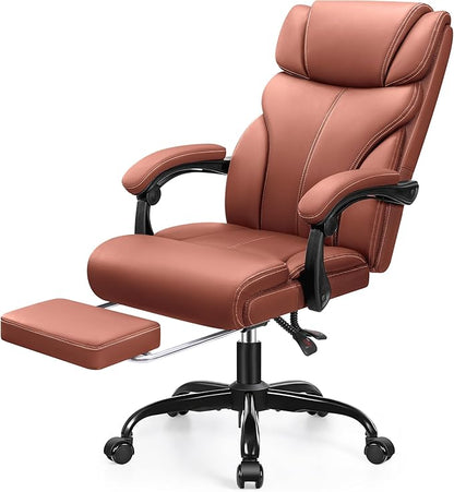 Office Chair, Executive Big and Tall Leather Desk Chairs with Footrest, Ergonomic Breathable Computer Chair with Adjustable High Back, Lumbar Support Swivel PC Chairs with Rocking Function