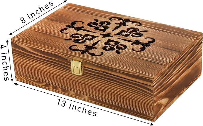 Coloch Wooden Tea Bag Storage Box with Carved Lid, 8-Compartment Tea Chest Organizer Spice Packets Container for Living Room, Kitchen, Office, Home Decor
