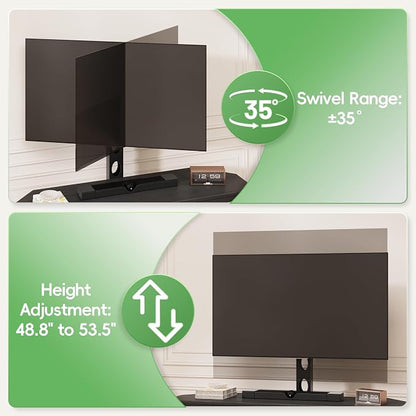 Corner TV Stand with Mount LED - Universal TV Mount Stand for 32-65" TV, Height Adjustable Swivel TV Console Wood & Steel Entertainment Center with Mount, Cabinet, Power Outlet, Colorful Light, Black