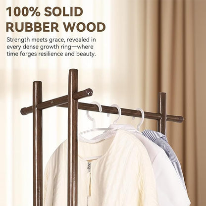 Wood Coat Rack Freestanding Clothing Rack with 3 Storage Shelves and 5 Hooks Coat Tree Heavy-Duty Garment Rack for Corner Entryways Living Rooms and Bedrooms, Walnut