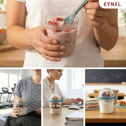 4 Pack 17 oz Small Breakfast On The Go Yogurt Parfait Cups, Reusable Plastic Containers with Lids and Spoons, Perfect Jars for Overnight Oats Cereal Granola Oatmeal (5 Colors)