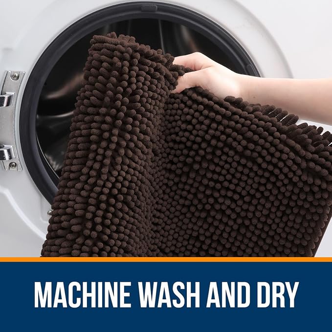 OLANLY Bathroom Rugs 34x21, Extra Soft Absorbent Chenille Bath Rugs, Rubber Backing Quick Dry, Machine Washable Bath Mats for Bathroom Floor, Tub and Shower, Home Decor Accessories, Brown