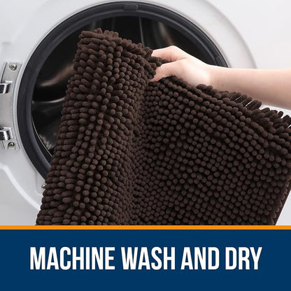 OLANLY Bathroom Rugs 34x21, Extra Soft Absorbent Chenille Bath Rugs, Rubber Backing Quick Dry, Machine Washable Bath Mats for Bathroom Floor, Tub and Shower, Home Decor Accessories, Brown