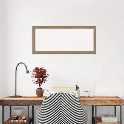 Amanti Art White Cork Board for Wall, 14x32 Vision Board with Brown Wood Frame, Medium Corkboard Office Decor for Home Organization, Casual Corkboard Pinboard to display items for home organization