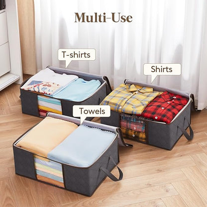 Lifewit 4 Pack 35L Clothes Storage Bins with Lids, Foldable Blanket Storage Bags with Zippers, Clear Window and Reinforced Handles, Closet and Organization for Clothing, Sweater, Comforter, Bedding