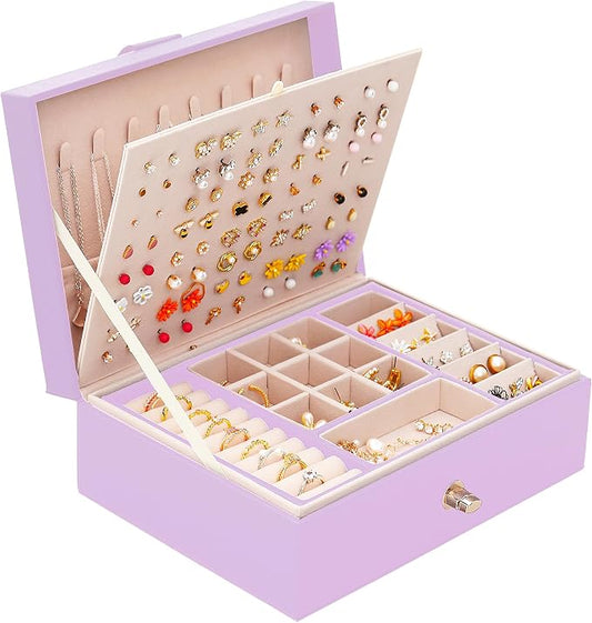 QBestry Girls Jewelry Box Earring Holder Organizer for Girls, Purple