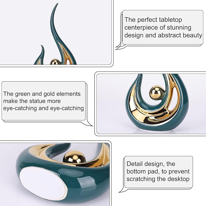 LCCCK Teal Gold Abstract Figurine Statues for Home Decor – Modern Ceramic Sculpture Accent, Decorative Statues for Living Room, Shelf, TV Stand, Office or Coffee Table Centerpiece Art Decoration