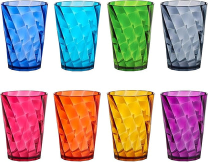 US Acrylic Optix Mini Plastic Reusable Drinking Glasses (Set of 8) 8oz Juice Cups in Jewel Tone Colors | BPA-Free Tumblers, Made in USA | Top-Rack Dishwasher Safe