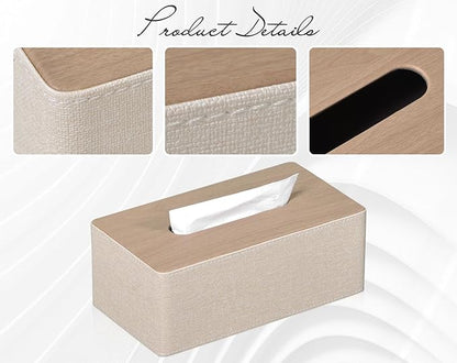 GOLRANLYE Tissue Box Cover Rectangular 9.8"(L) x 5.3"(W) x 4.3"(H) Refined Modern PU Leather Facial Tissue Dispenser Box Holder for Dresser Bathroom Decorative (Beige)