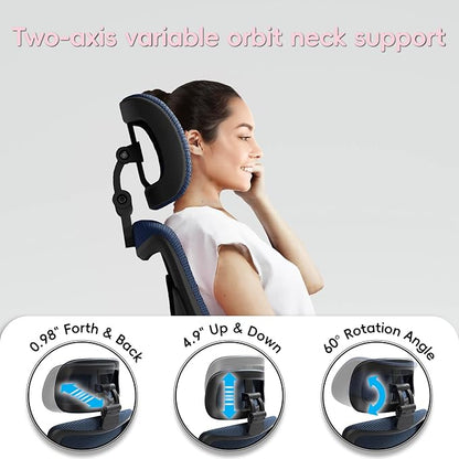 Office Home Ergonomic Desk Chair-Computer X-Shaped Chair Mesh PU Leather with Adjustable Lumbar Support-Executive Chair High Back Flip-Up Arms for Long Hours (Navy Blue)
