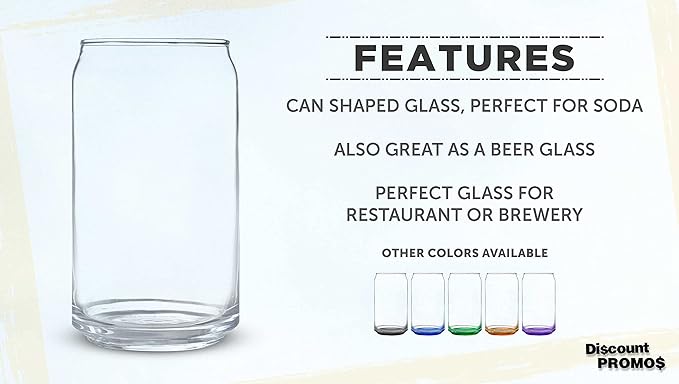 DISCOUNT PROMOS Beer Can Glasses Set of 10, 16 oz. Pint Sized, Soda Can Shape, Glassware, Clear
