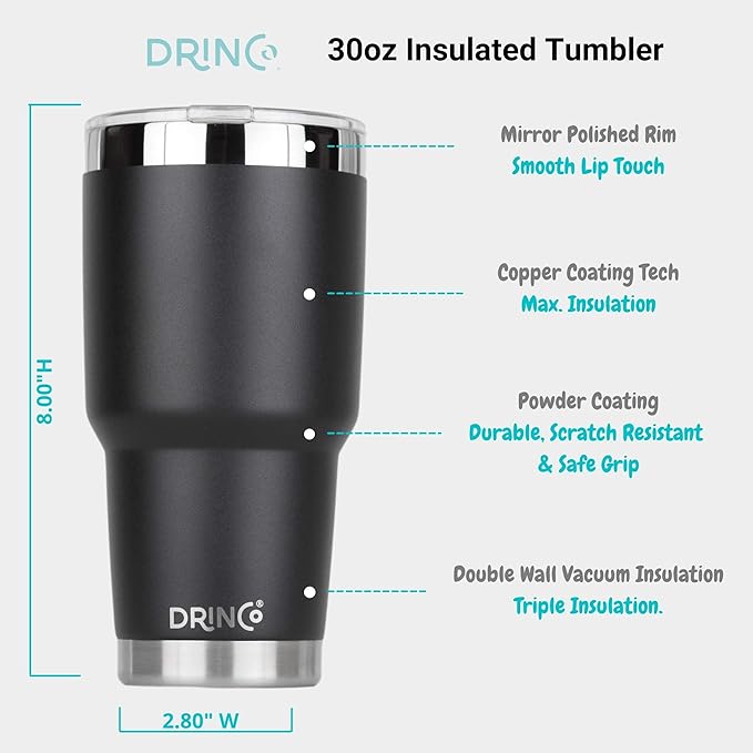 Drinco - 30 oz Stainless Steel Tumbler | Double Walled Vacuum Insulated Mug With Lid, 2 Straws, For Hot & Cold Drinks (30oz Black USA Flag, 30oz)