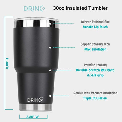 Drinco - 30 oz Stainless Steel Tumbler | Double Walled Vacuum Insulated Mug With Lid, 2 Straws, For Hot & Cold Drinks (30oz Black USA Flag, 30oz)