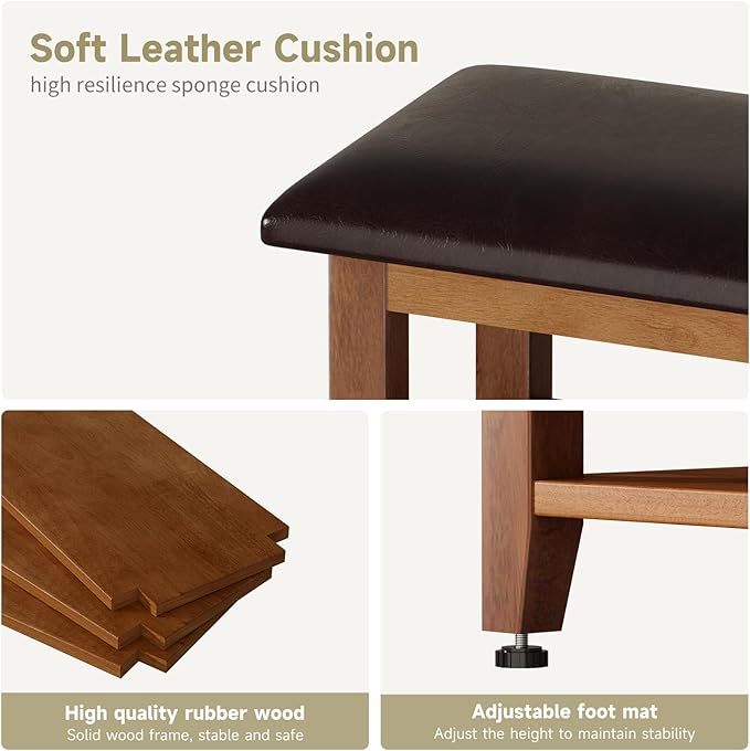 Shoe Bench with Leather Cushion,Wood Bench with Shoe Rack,3-Tier Shoe Storage Organizer for Entryway,Hallway,Living Room (Brown, 3-Tier-47.3")
