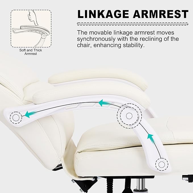 Misolant Big and Tall Office Chair with Footrest, High Back Desk Chair with Linkage Armrest, 90-155° Recline Executive Computer Chairs with Adjustable Height for Home