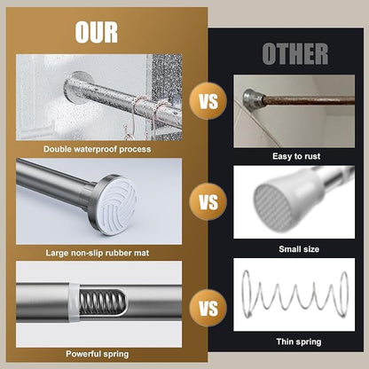 Ausemku Shower Curtain Rod 32-50 Inch Adjustable - 1 Inch Diameter Heavy Duty No drill Spring Tension Shower Rod, Non-Slip Rustproof Telescopic Rod for Bathroom, Nickel
