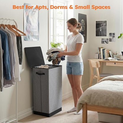 SOLEDI Laundry Hamper with Lid 100L Large & Tall Collapsible Laundry Basket, Clothes Hamper with Bag Removable Easy to Carry, Dirty Hampers for Bedroom, Bathroom, Dorm, College, Grey