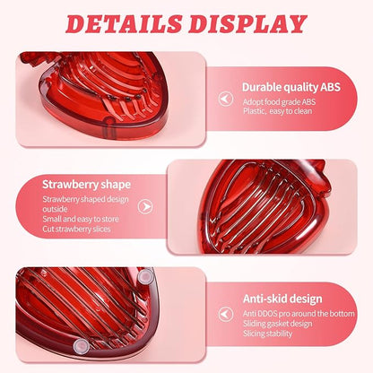 2PCS Strawberry Slicer, Fruit Cutter, DIY Kids Fruit Egg Slicer Kitchen Gadgets, Veggie Strawberry Slicer Tool with Stainless Steel Blade for Dessert and Cake Decorations