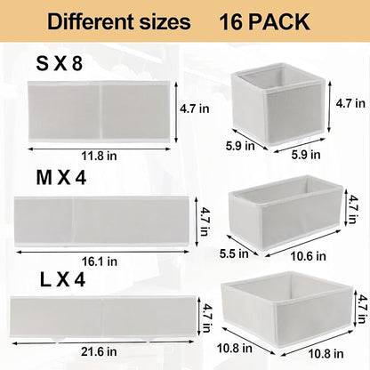 Fordonral 16 Pack Drawer Organizer Clothes, Foldable Fabric Dresser Organizer Closet Organizers and Storage Box for Underwear,Folded Clothes,Baby Clothing,Socks,Bra,Towels,Ties(White)