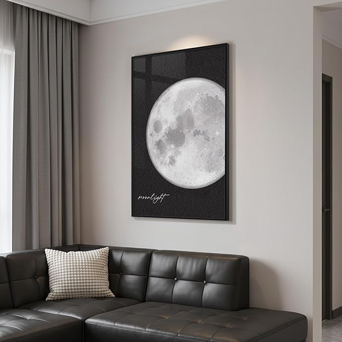 Framed Black and White Wall Art, Large Modern Minimalist Moon Prints Paintings Artwork for Walls, Contemporary Photography Elegant Pictures for Living Room Bedroom Office Hallway Wall Decor 24x36 In