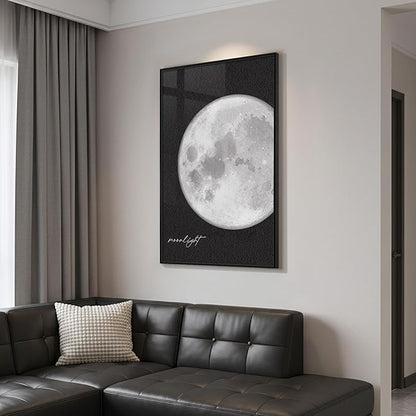 Framed Black and White Wall Art, Large Modern Minimalist Moon Prints Paintings Artwork for Walls, Contemporary Photography Elegant Pictures for Living Room Bedroom Office Hallway Wall Decor 24x36 In