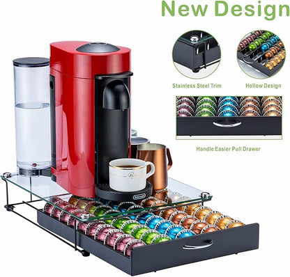 FlagShip for Vertuo Pod Holder Coffee Pod Organizer for Nespresso Pod Storage Glass Top(50 Pods Capacity)