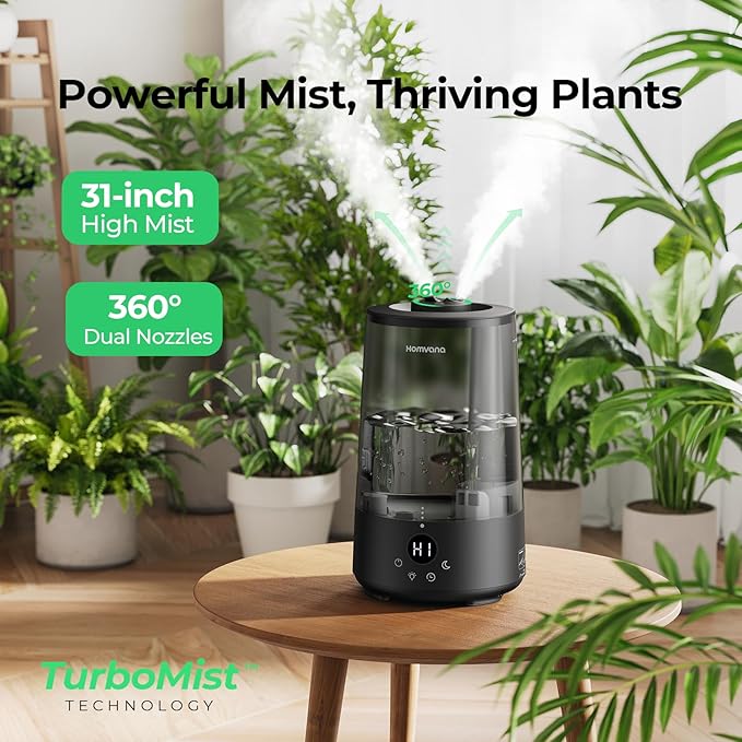 Homvana Humidifiers for Bedroom Home, 3.6L Cool Mist Top-Fill 34H Super Long Time, Quiet 23dB, Baby Humidifier, Oil Diffuser for Large Room, House, Plant, Nursery, Office, BPA FREE, Ultrasonic (Black)