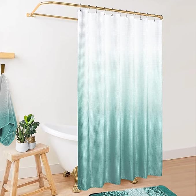 Mrs.Naturall Aqua Shower Curtain,Coastal Theme Washable Fabric Cloth Beach Shower Curtain Set with Hooks for Ocean Bathroom Decor,Seafoam Sea Foam Mint Green Spa Blue