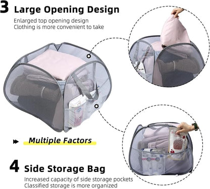 Collapsible Laundry Basket, 90L Foldable Pop-up Laundry Hamper with Handles, Mesh Dirty Clothes Hamper for Laundry, Bathroom, Kids Room, Dorm,Travel or Camping (White, 2PCS)