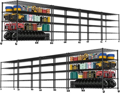PrimeZone 5 Tier 80.7" H x 55.5" W x 24" D Wire Shelving with Wheels 3000lbs NSF Certified Storage Shelves Heavy Duty Metal Shelf Adjustable Rolling Rack Commercial Garage Restaurant Warehouse 8Pack