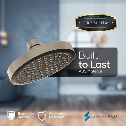 SparkPod 6" Round Rain Shower Head with 11" Shower Arm | Shower Head & Extension Arm Combo, Height Adjustable, High Pressure Performance, Easy 1-Minute Installation, Brushed Nickel