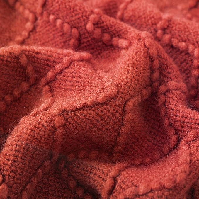 BOURINA Rust Throw Blanket 60x80 Inches Throw Textured Solid Soft Sofa Throw Couch Knitted Decorative Blanket