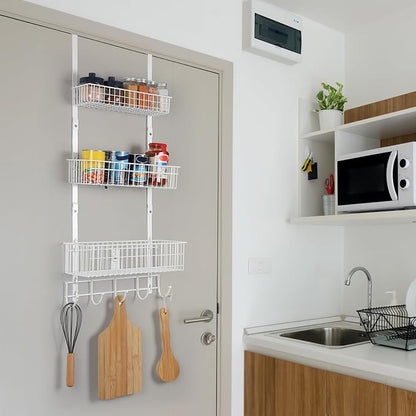 ETELI Over The Door Basket Organizer with 3 Mesh Baskets and 5 Hooks Heavy Duty Pantry Door Organizer Back of Door Storage Rack for Bathroom, Kitchen, Office, White