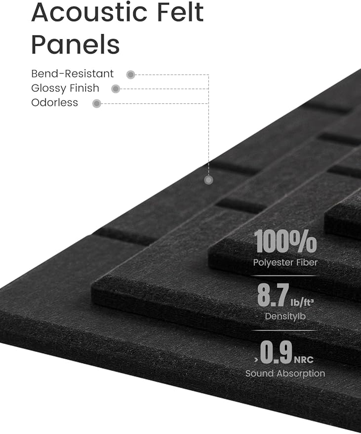 Fluxynara Felt Bulletin Board Tiles -28"x18" with 40 Adhesive Tabs, Cork Board Alternative for Office Decor, Push Pin Board Wall Organizer 6-Pack(Black)