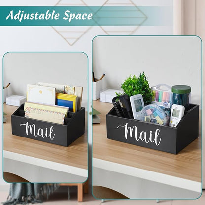 DRASTAR Mail Organizer Countertop, Mail Holder with 4 Slots, Wood Mail Sorter, Bill Organizer for Desk, Mail Storage Organizer for Home Office