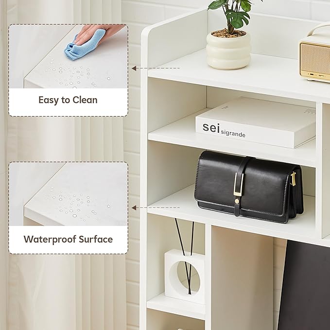 Desktop Bookshelf, Wooden Desk Hutch with 7 Shelves, 35.4" 3-Tier Desk Organizer and Storage Shelf for College Dorm Office Home (White)