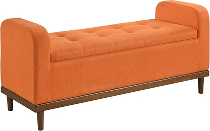 Lexicon Armed Fabric Storage Bench, Button-Tufted Storage Ottoman Bench, Lift-top Bench with Solid Wood Frame and Legs for Hallway, Bedroom End of Bed, Entryway, Living Room, Orange