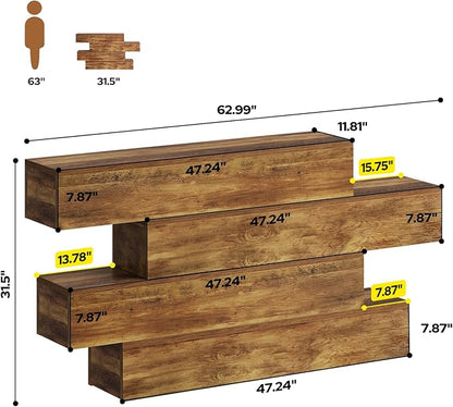 63" Long Farmhouse Console Table for Entryway, Modern Wooden Sofa Table Behind Couch, 4-Tier Storage Entry Table Hallway Table for Living Room, Unique Design Rustic Foyer Table, Walnut