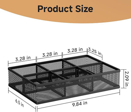 Tea Bag Organizer 6 Grids. Mesh Tea Bag Holder with Handle, Teabag Holder, Tea Station Organizer for Countertop, Pantry, Kitchen, Cabinet - Black