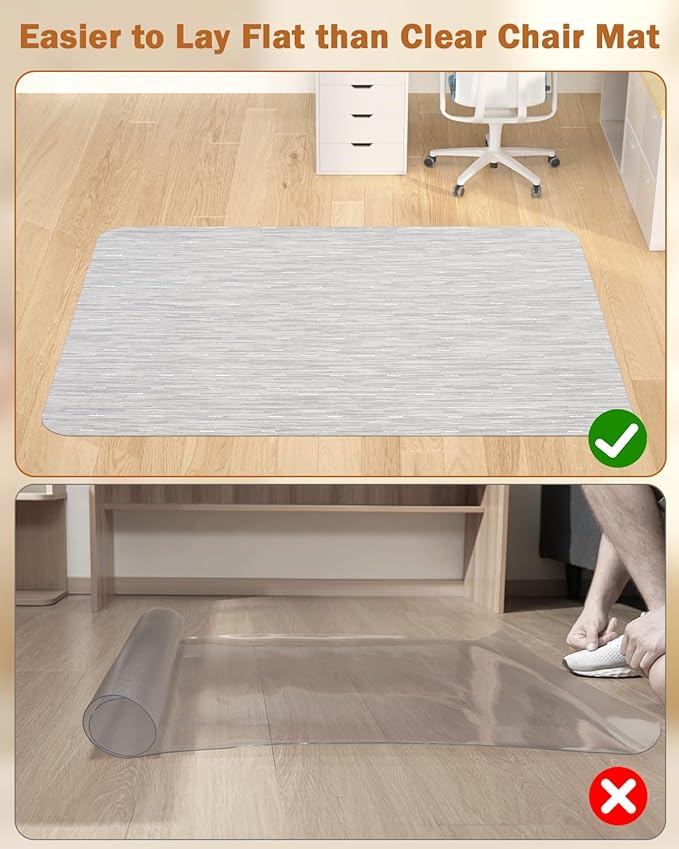 Blvornl Office Chair Mat for Hardwood Floor, 47.2"*60" Desk Computer Chair Mat for Hard Wood, Large Anti-Slip Hard Floor Protector Rolling Chair Mat, PVC Mat Desk Rug for Office and Home Silver Grey
