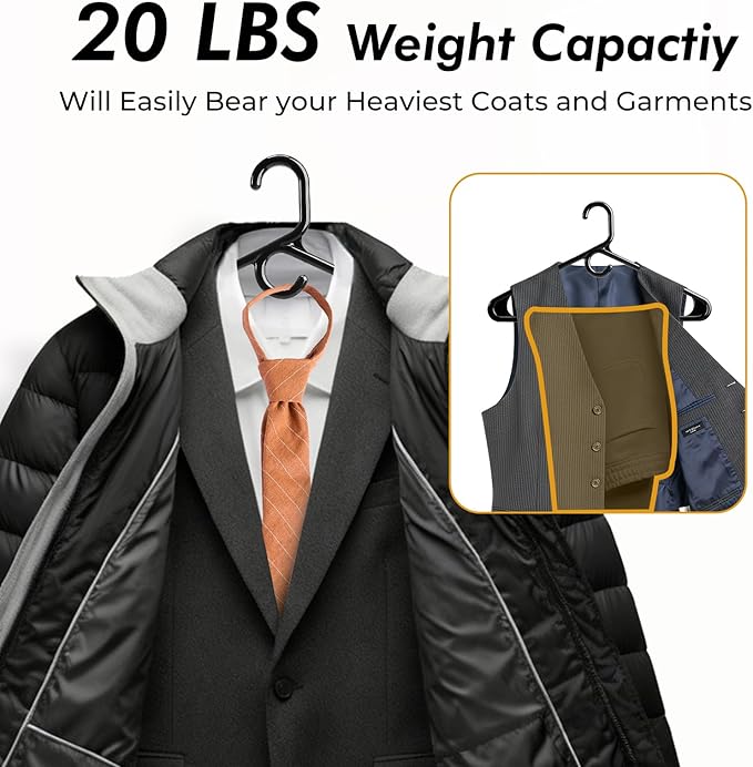 HOUSE DAY Quality Plastic Clothes Hangers 38 Pack – Super Heavy Duty 20lb Capacity Thick Strong Closet Hangers Black for Adult Clothing – Durable for Coats, Jackets, Jeans, Pants